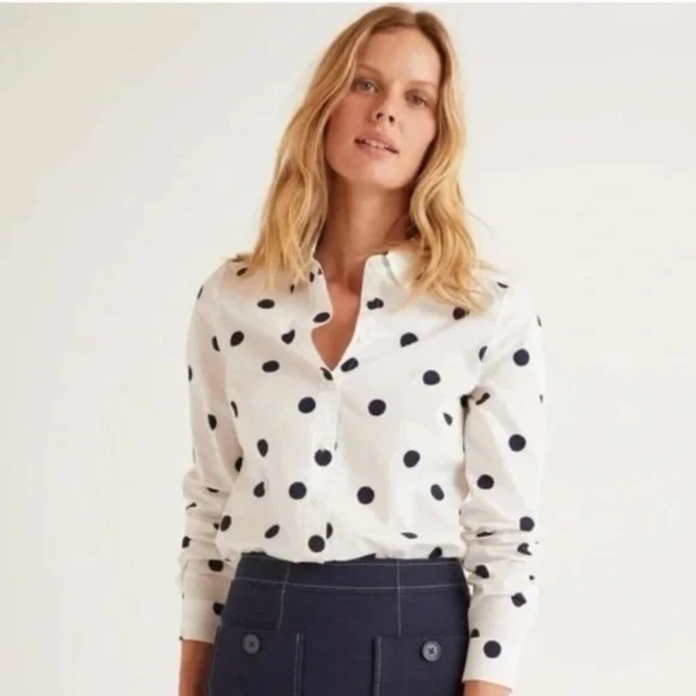 Boden White and Navy Polka Dot Button Down Shirt